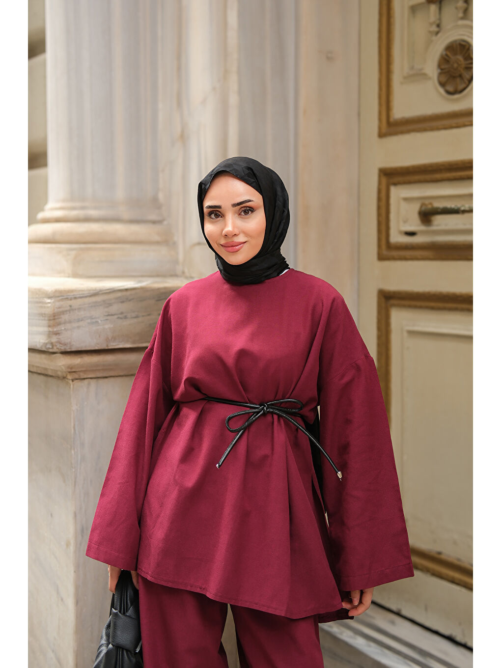 Kadın Basıc Keten Takım Bordo-3