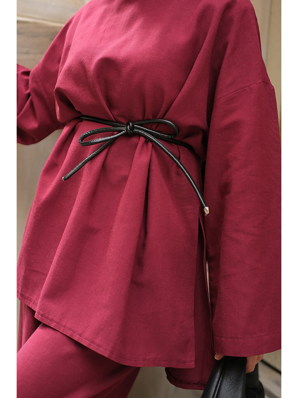 Kadın Basıc Keten Takım Bordo-4