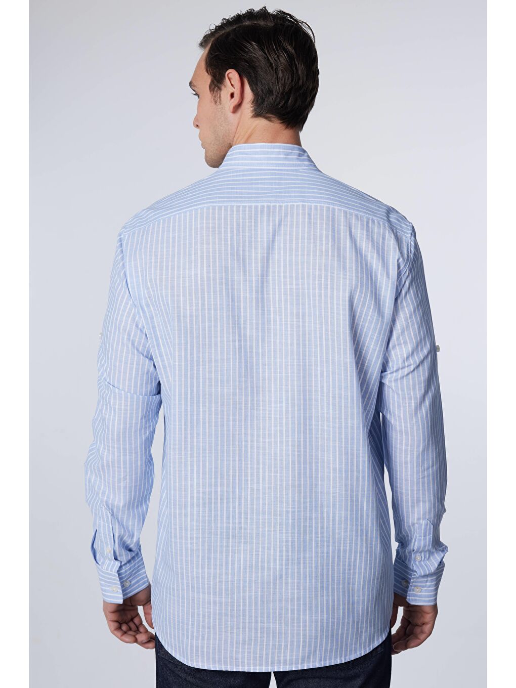 Karışık Erkek Regular Fit Klasik Kesim %100 Pamuk Keten Doku Çizgili Gömlek-4