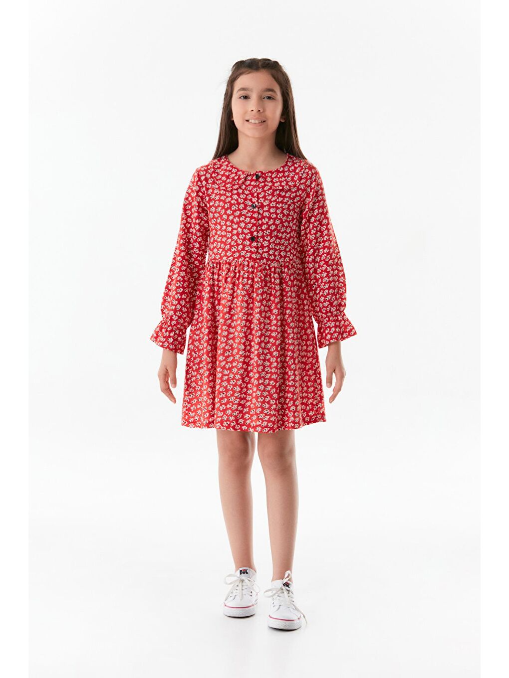 Kırmızı Çiçek Baskılı Bolerolu Kız Çocuk Elbise-1