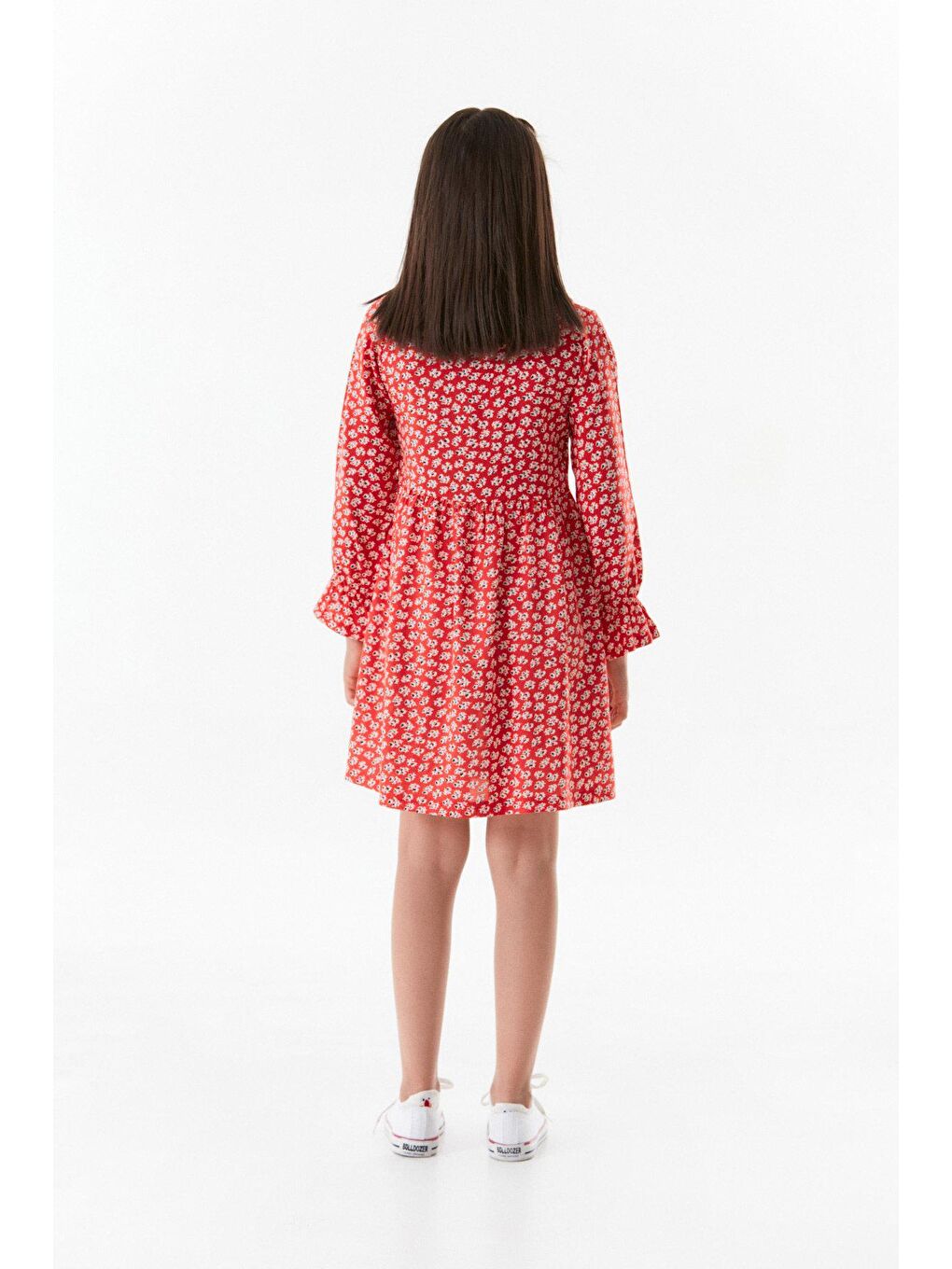 Kırmızı Çiçek Baskılı Bolerolu Kız Çocuk Elbise-2