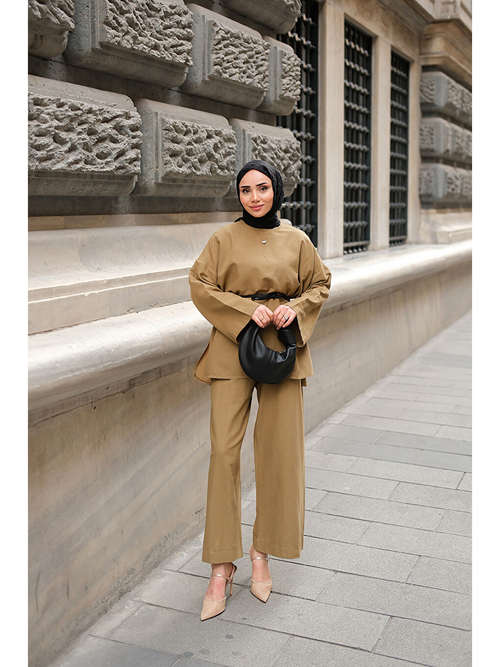 Kadın Basıc Keten Takım Yağ Yeşil-1