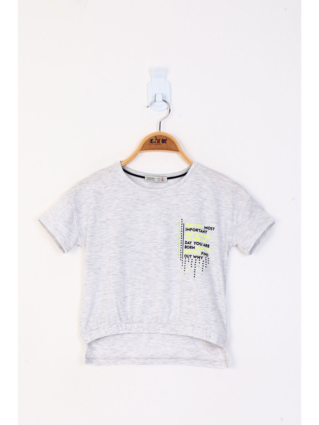 Gri Kız Çocuk Baskılı Taş İşlemeli Tişört