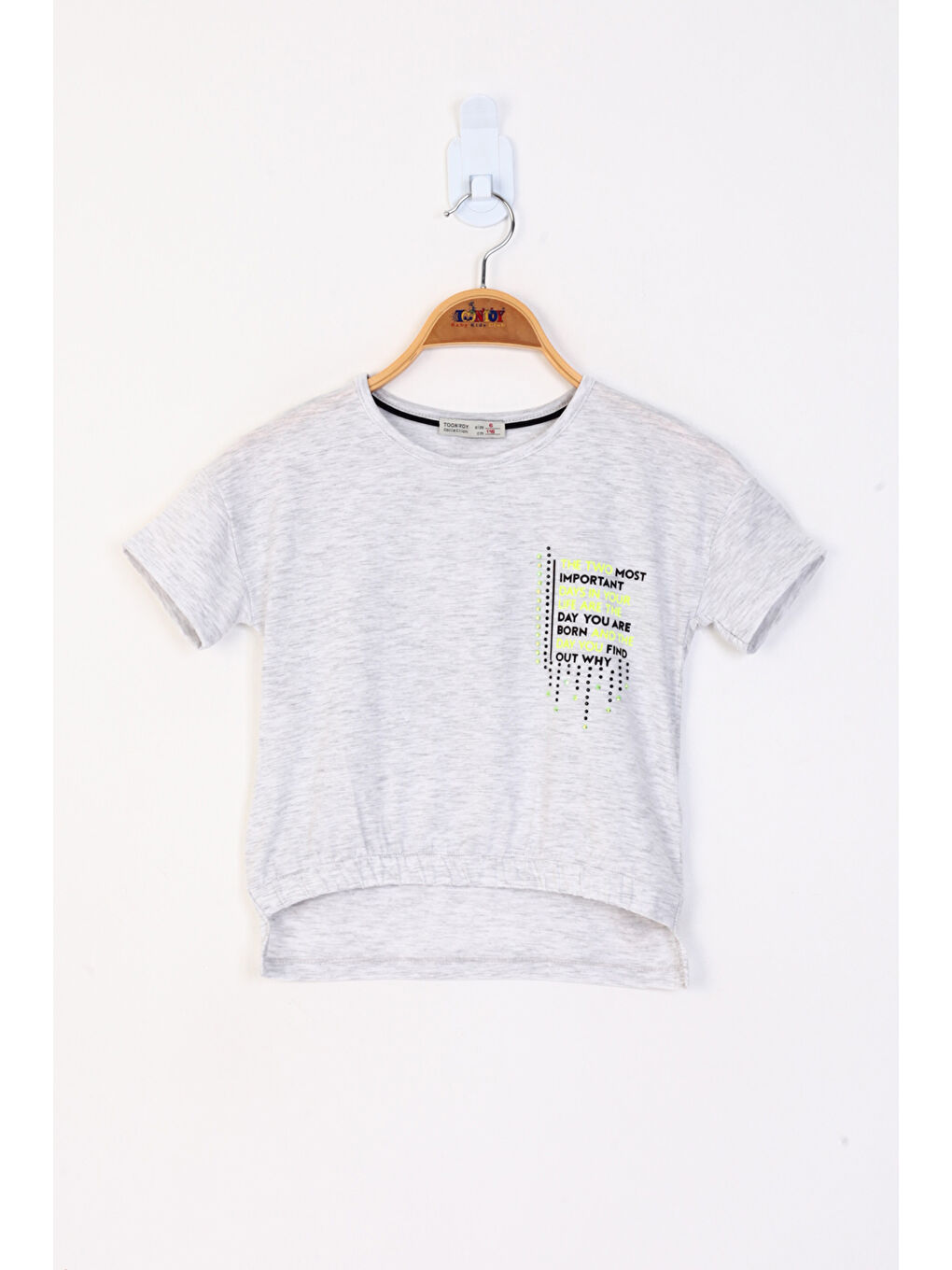 Gri Kız Çocuk Baskılı Taş İşlemeli Tişört-1