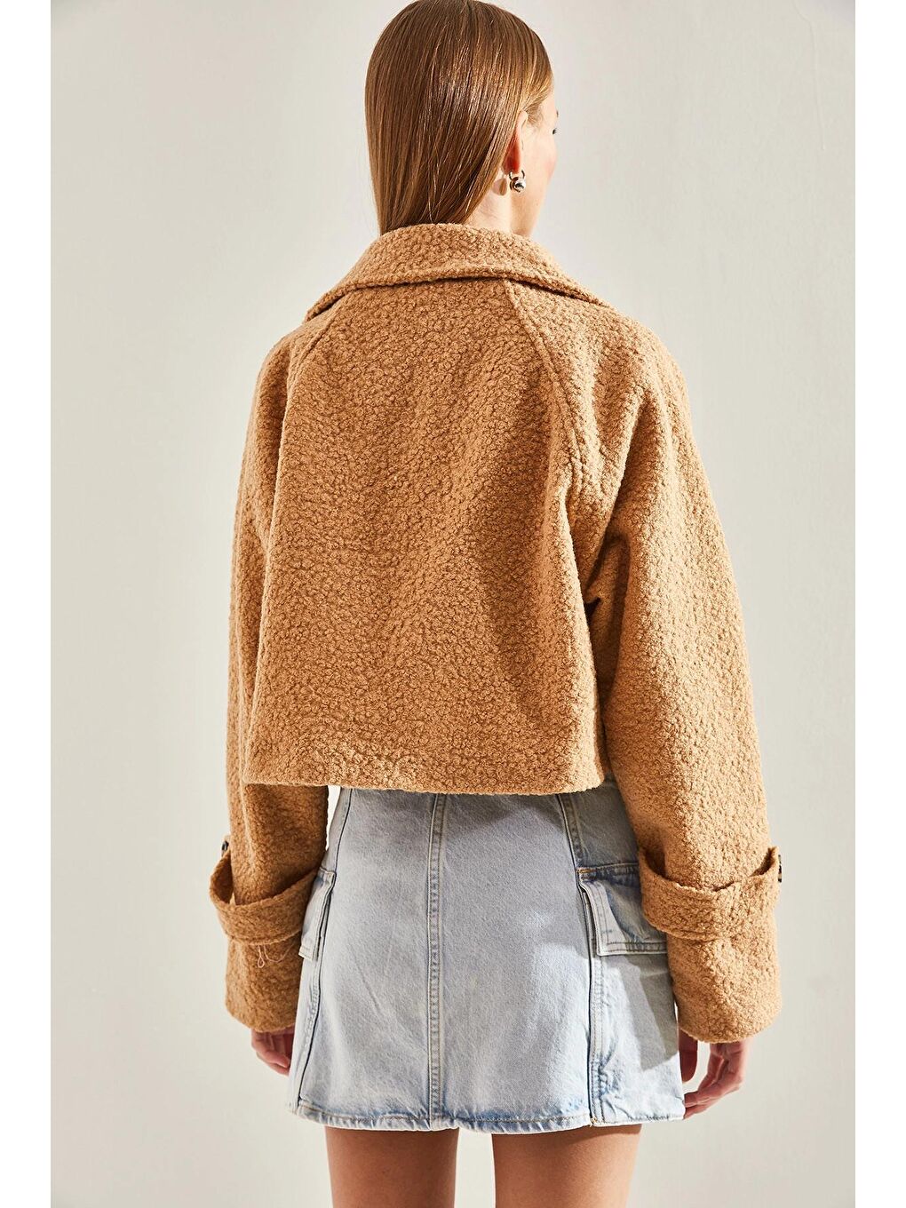 Bej Kadın Kısa Kruvaze Buklet Ceket 2387 60101001-4