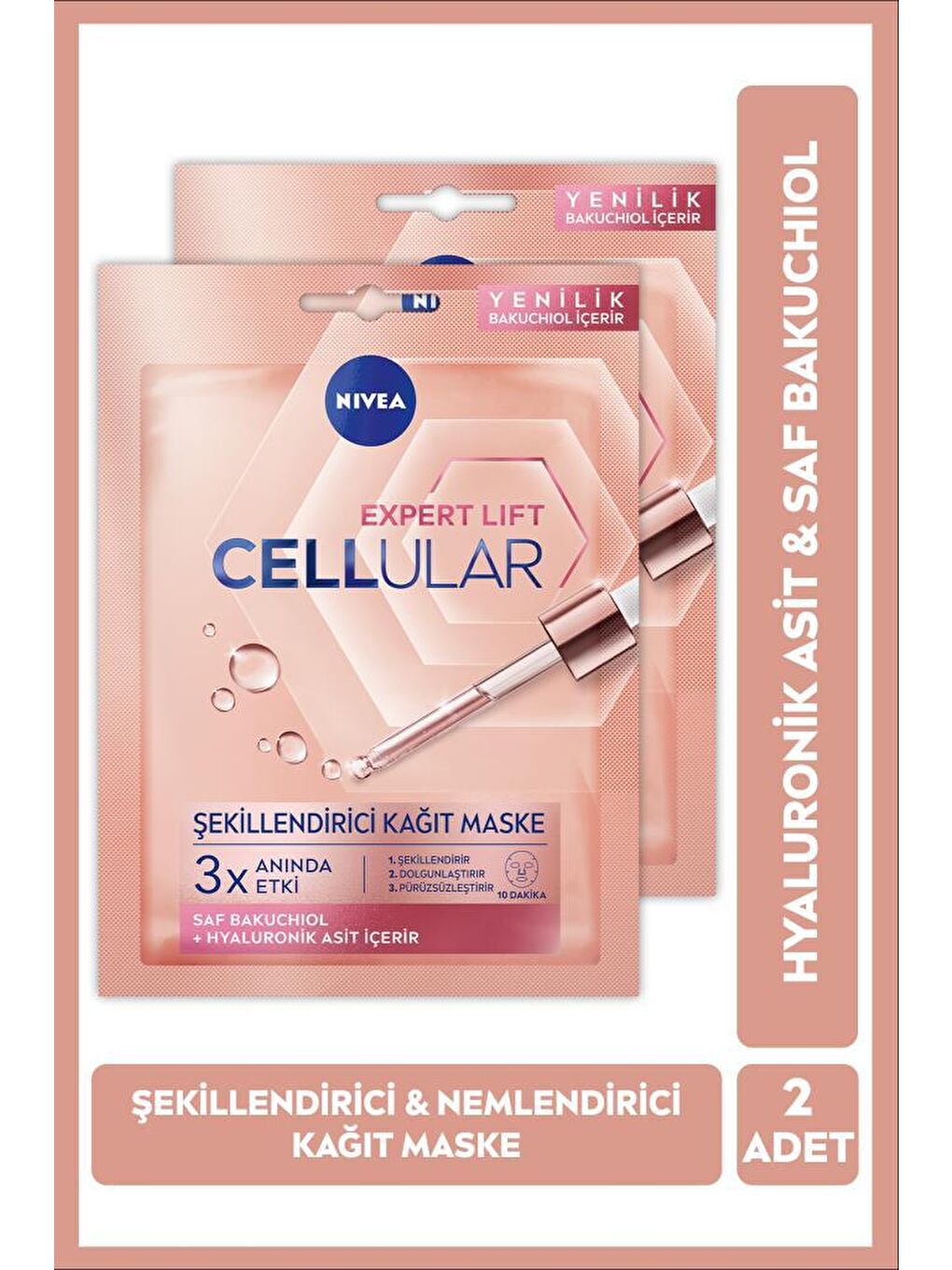 NIVEA Şeffaf Cellular Expert Lift Şekillendirici Kağıt Yüz Maskesi 1 Adet x2, Saf Bakuchiol, Hyaluronik Asit