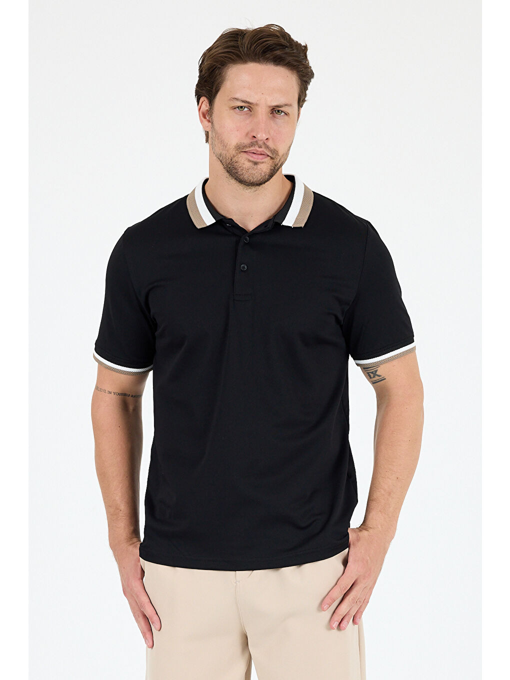 Siyah Erkek Amerikan Stil Polo Yaka Tişört , Yazlık Spor Tişört 5030