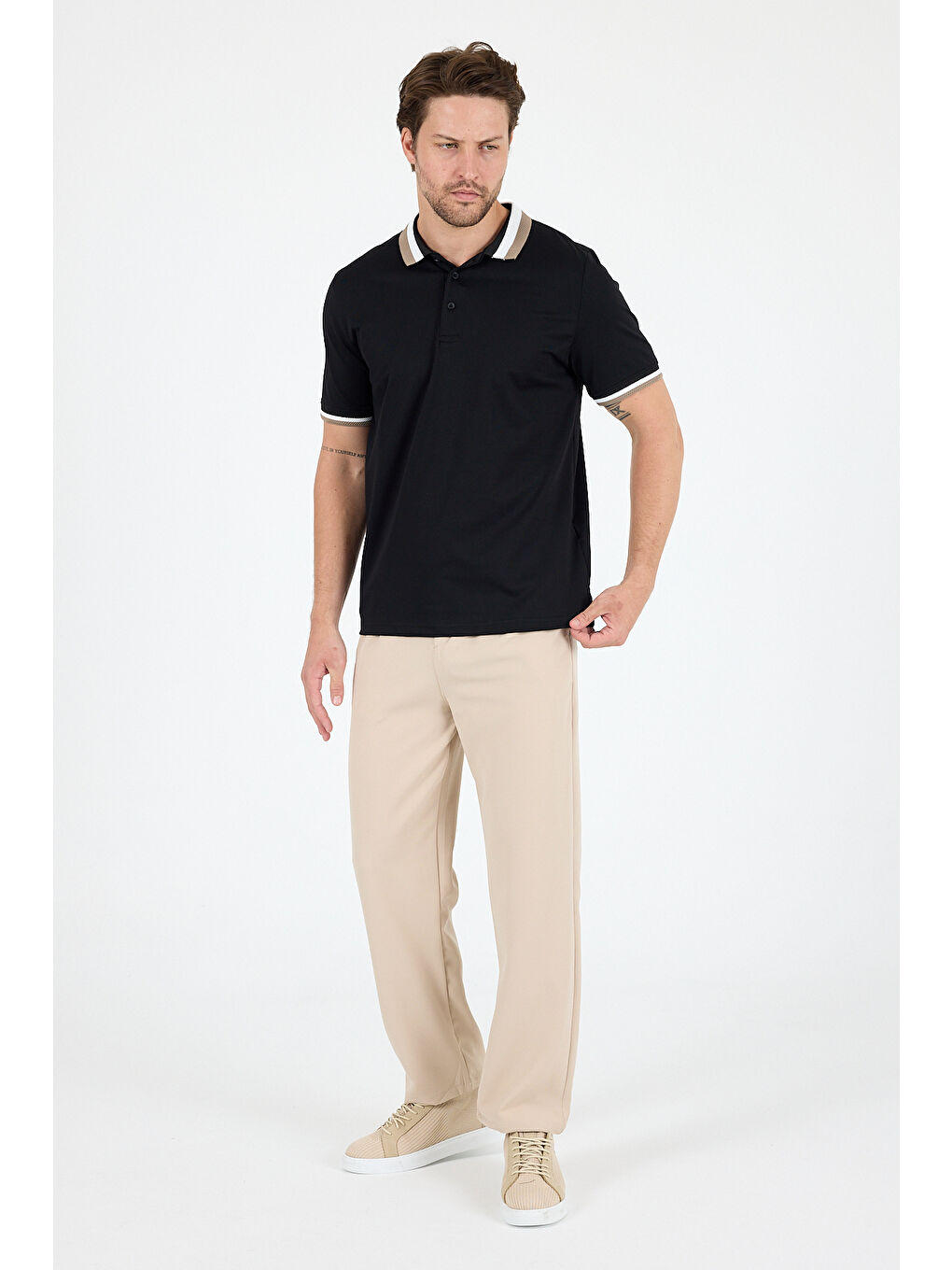 Siyah Erkek Amerikan Stil Polo Yaka Tişört , Yazlık Spor Tişört 5030-1