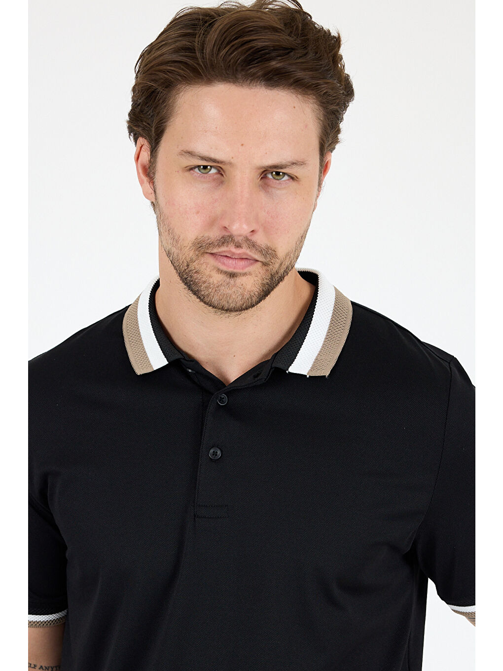 Siyah Erkek Amerikan Stil Polo Yaka Tişört , Yazlık Spor Tişört 5030-3