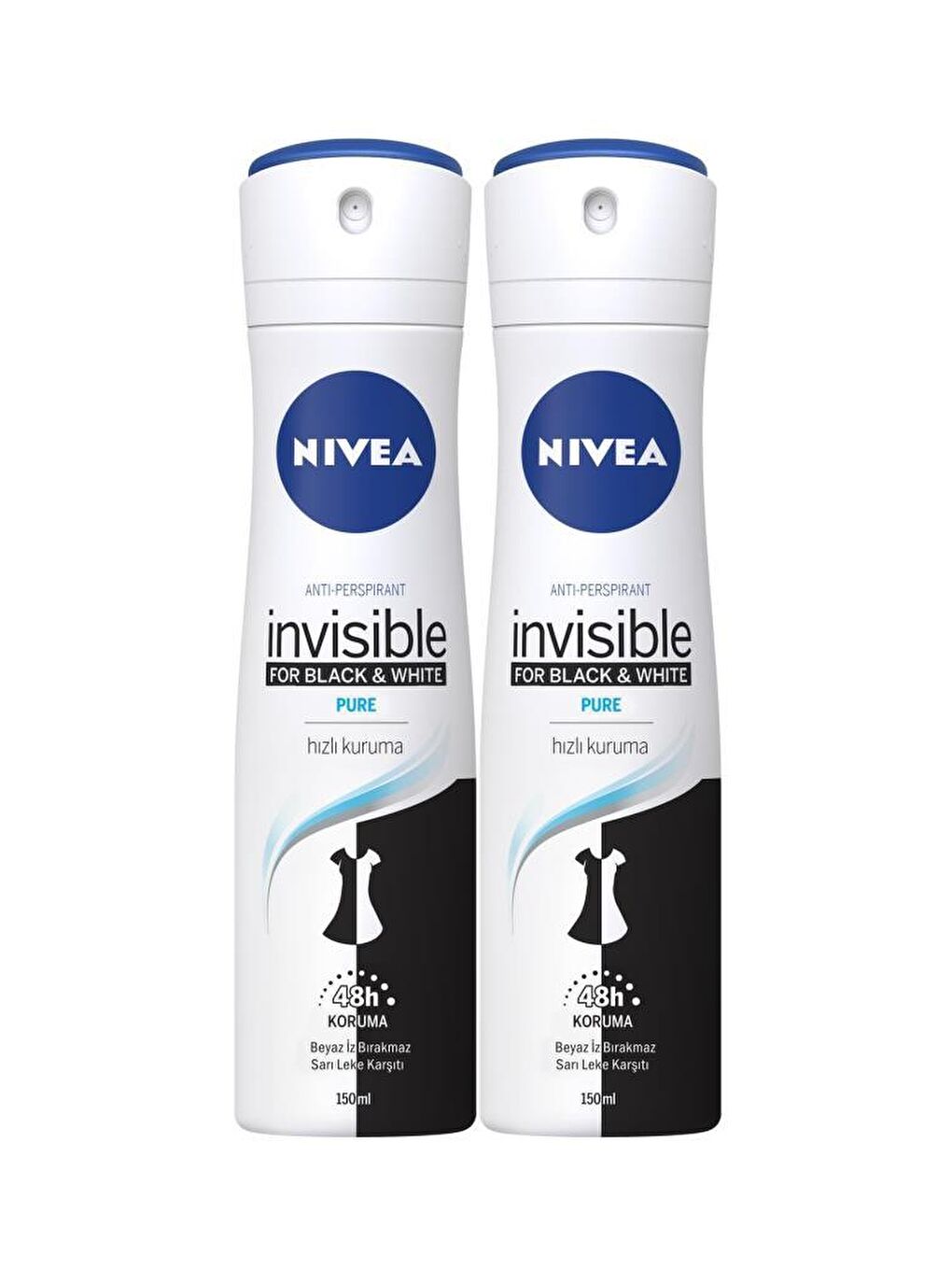 NIVEA Şeffaf Invısıble Black&Whıte Pure Sprey Deodorant 150 ml Kadın 2'li Avantaj Paketi