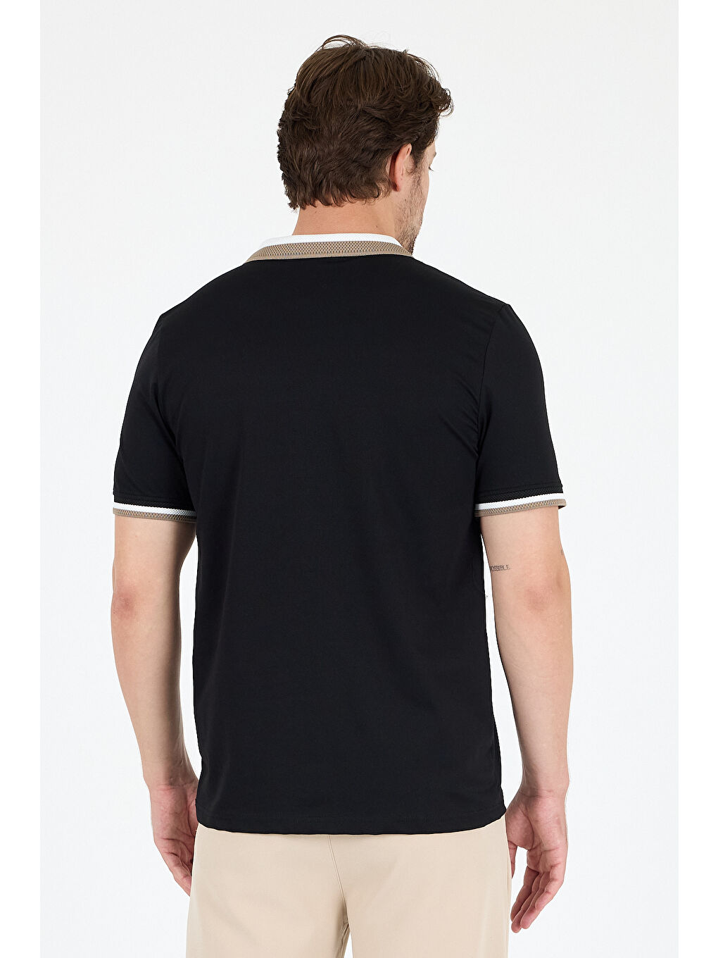 Siyah Erkek Amerikan Stil Polo Yaka Tişört , Yazlık Spor Tişört 5030-4