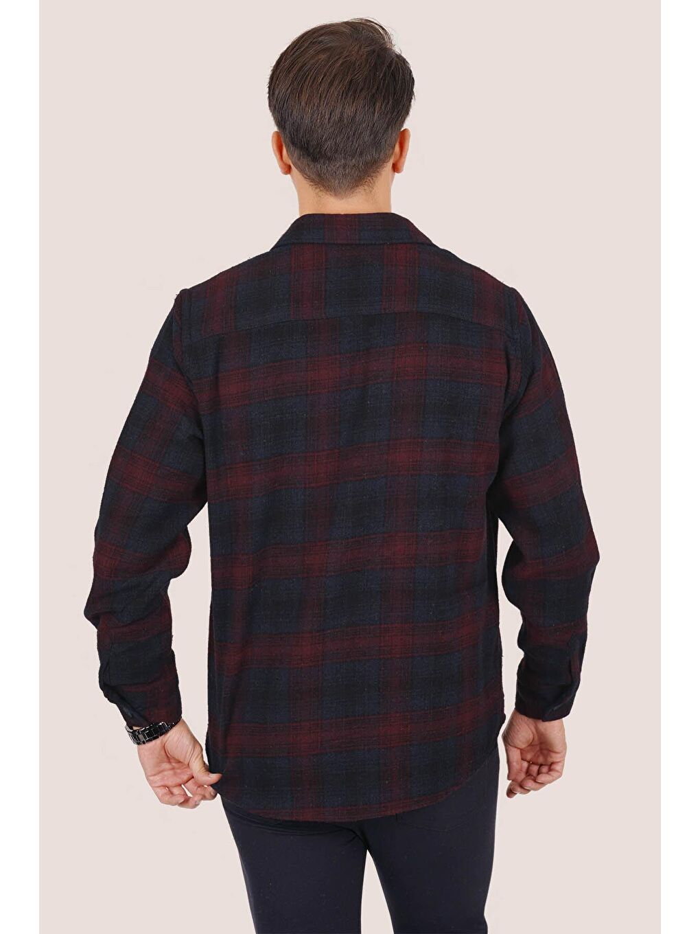 Lacivert Bordo Geçişli Kalın Oversize ( Geniş Kalıp ) Oduncu Gömlek-5