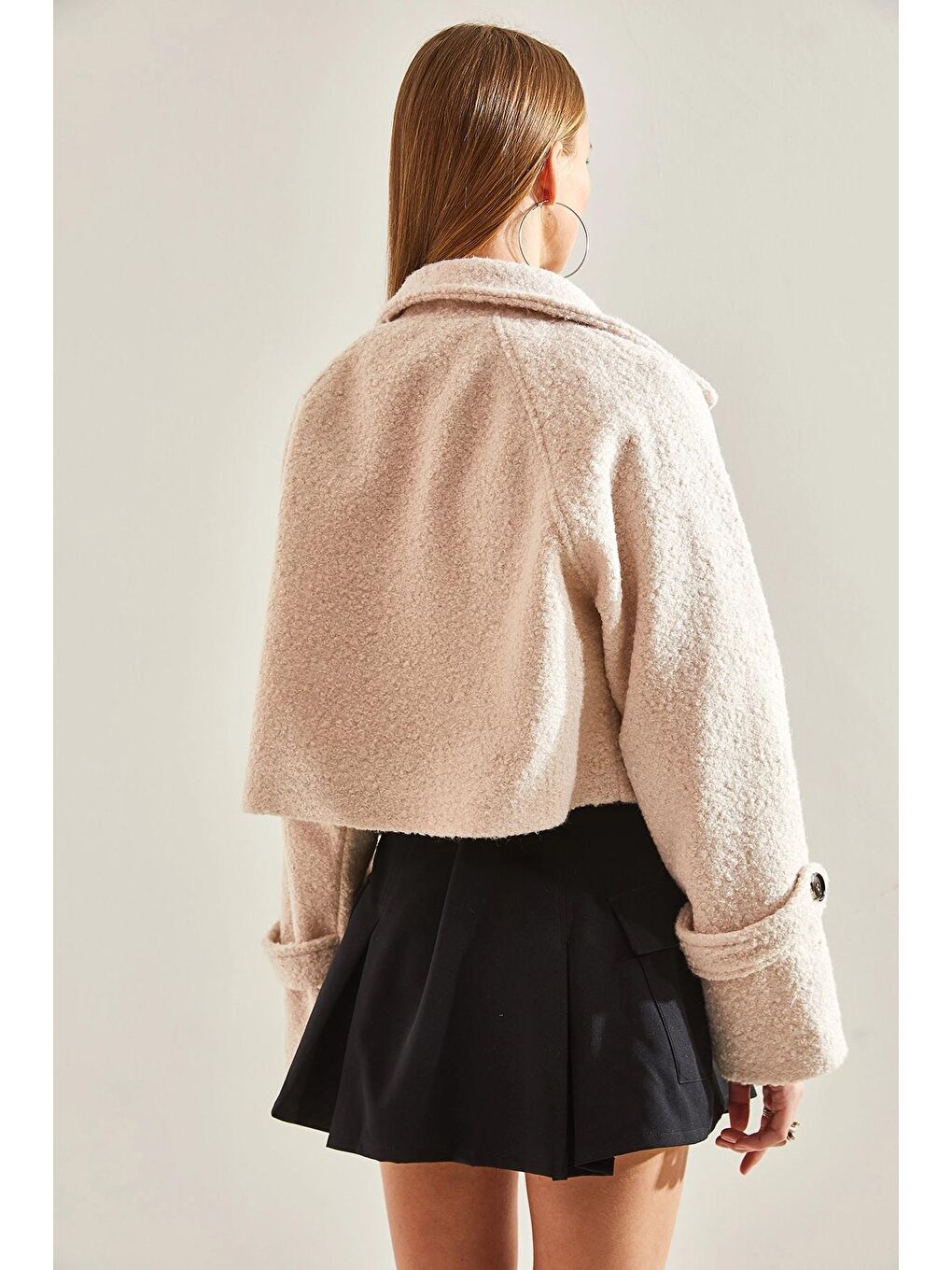 Bej Kadın Kısa Kruvaze Buklet Ceket 2387 60101001-4