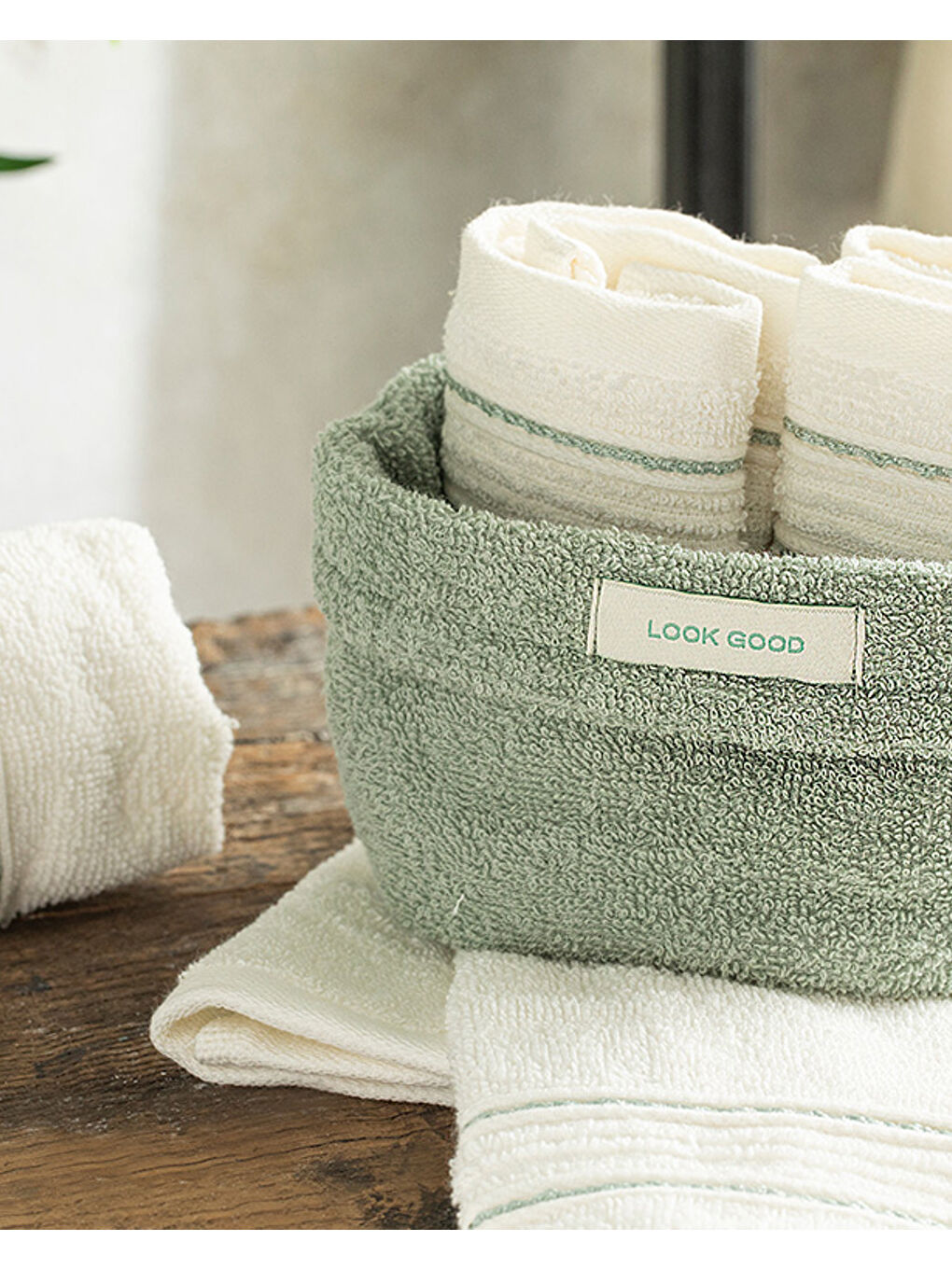 Mor Quadro Pamuklu 4'lü Havlu Seti 30x40 cm Su Yeşili-Ekru-1