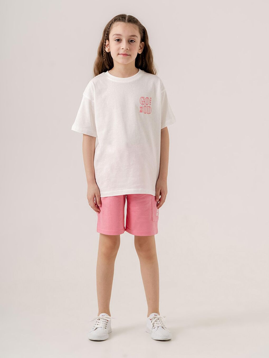 Mışıl Kids Pembe Feel Be God Baskılı Cep Baskı Detaylı Kız Çocuk T-shirt Şort Alt-Üst Takımı