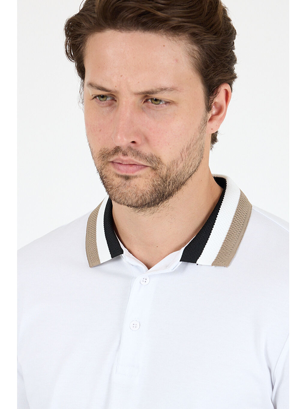 Beyaz Erkek Amerikan Stil Polo Yaka Tişört , Yazlık Spor Tişört 5030-3