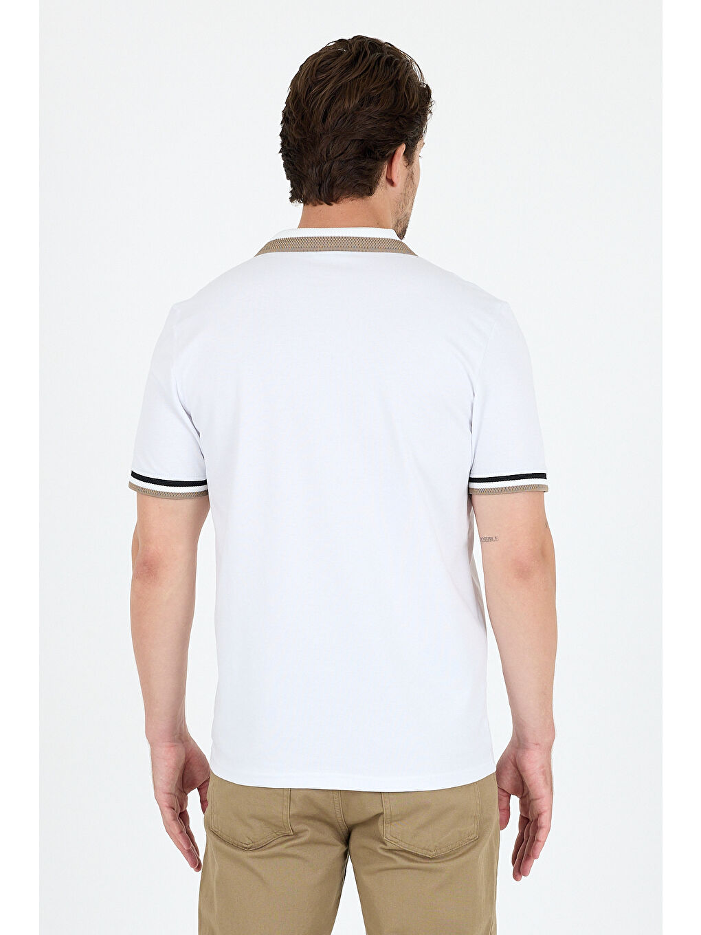 Beyaz Erkek Amerikan Stil Polo Yaka Tişört , Yazlık Spor Tişört 5030-4