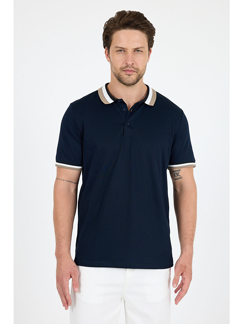 Lacivert Erkek Amerikan Stil Polo Yaka Tişört , Yazlık Spor Tişört 5030-1