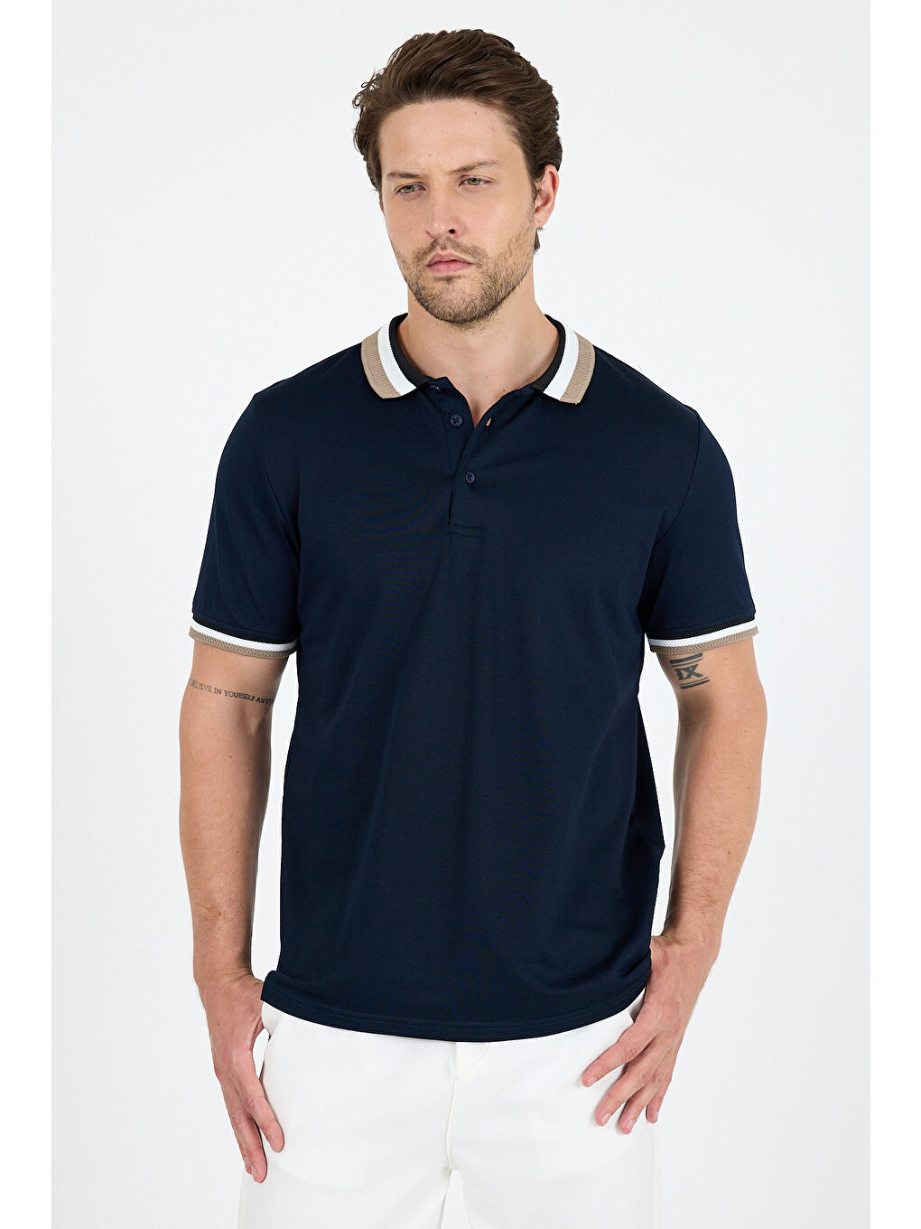 Lacivert Erkek Amerikan Stil Polo Yaka Tişört , Yazlık Spor Tişört 5030-2