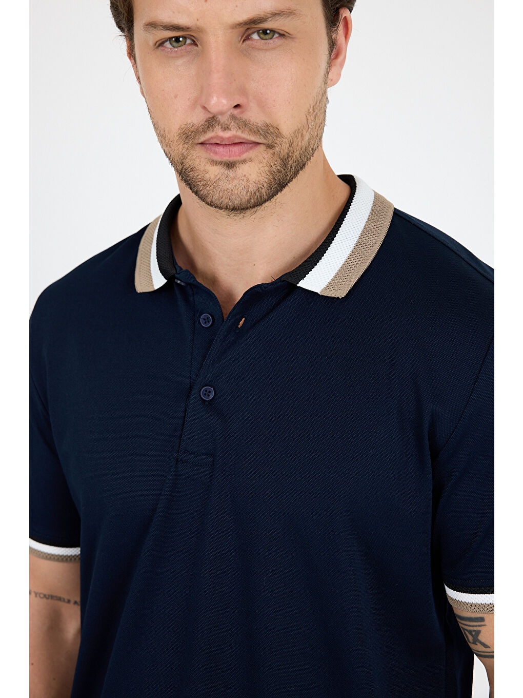 Lacivert Erkek Amerikan Stil Polo Yaka Tişört , Yazlık Spor Tişört 5030-3