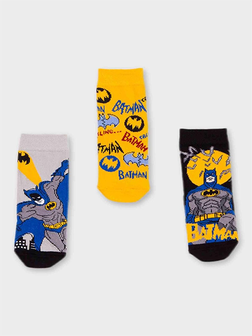 Sarı Batman Lisanslı Erkek Çocuk 3 Çift Soket Çorap 20485