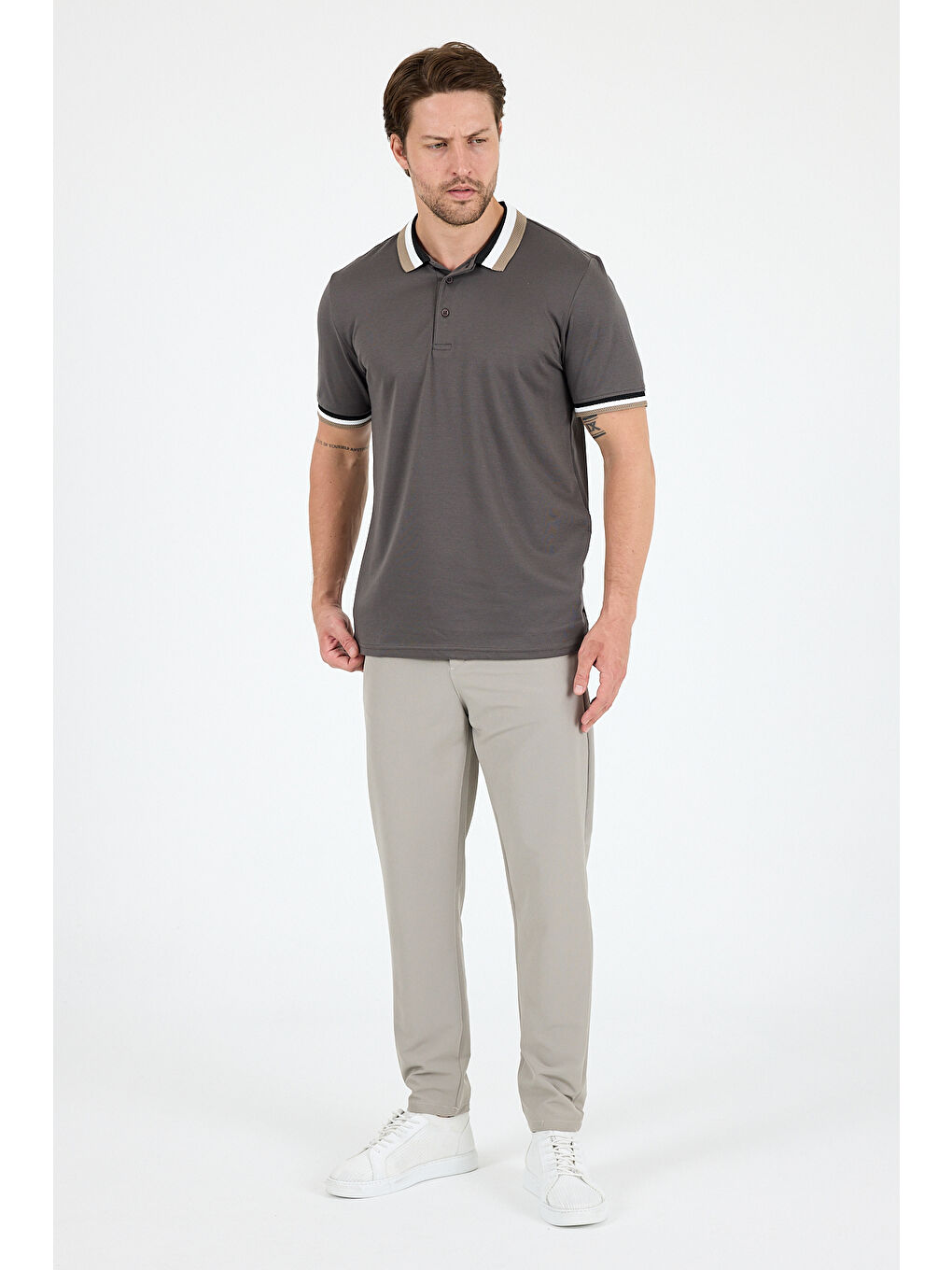 Antrasit Erkek Amerikan Stil Polo Yaka Tişört , Yazlık Spor Tişört 5030