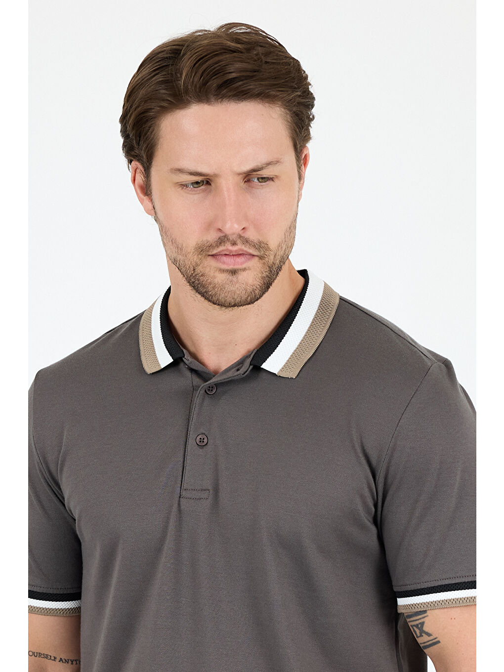 Antrasit Erkek Amerikan Stil Polo Yaka Tişört , Yazlık Spor Tişört 5030-3