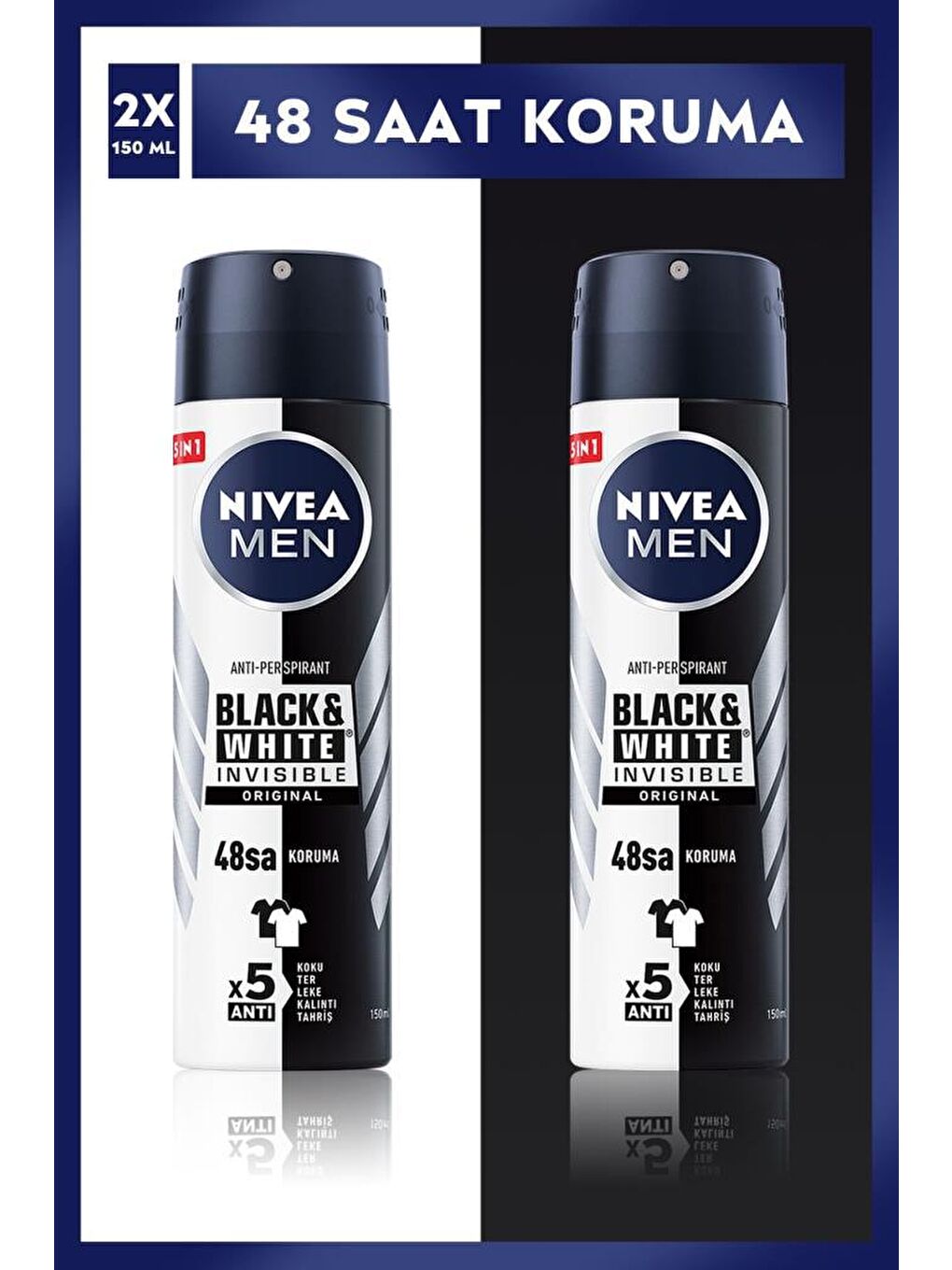 NIVEA Men Erkek Sprey Deodorant Black&White Invisible Original 150 mlx2