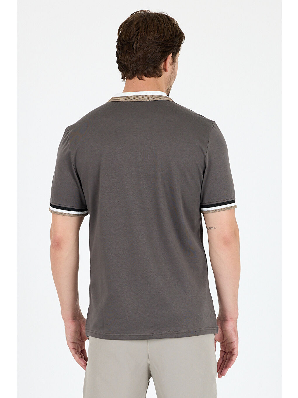 Antrasit Erkek Amerikan Stil Polo Yaka Tişört , Yazlık Spor Tişört 5030-4
