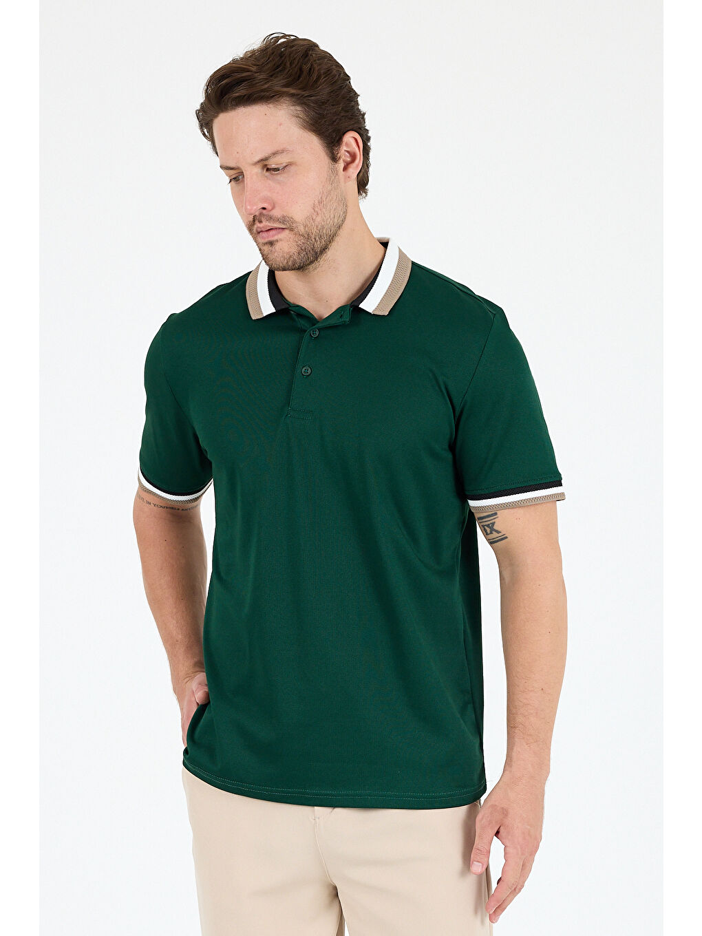 Yeşil Erkek Amerikan Stil Polo Yaka Tişört , Yazlık Spor Tişört 5030-1