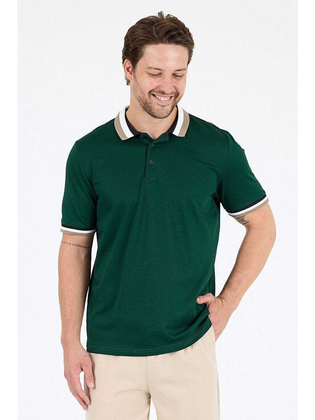 Yeşil Erkek Amerikan Stil Polo Yaka Tişört , Yazlık Spor Tişört 5030-2