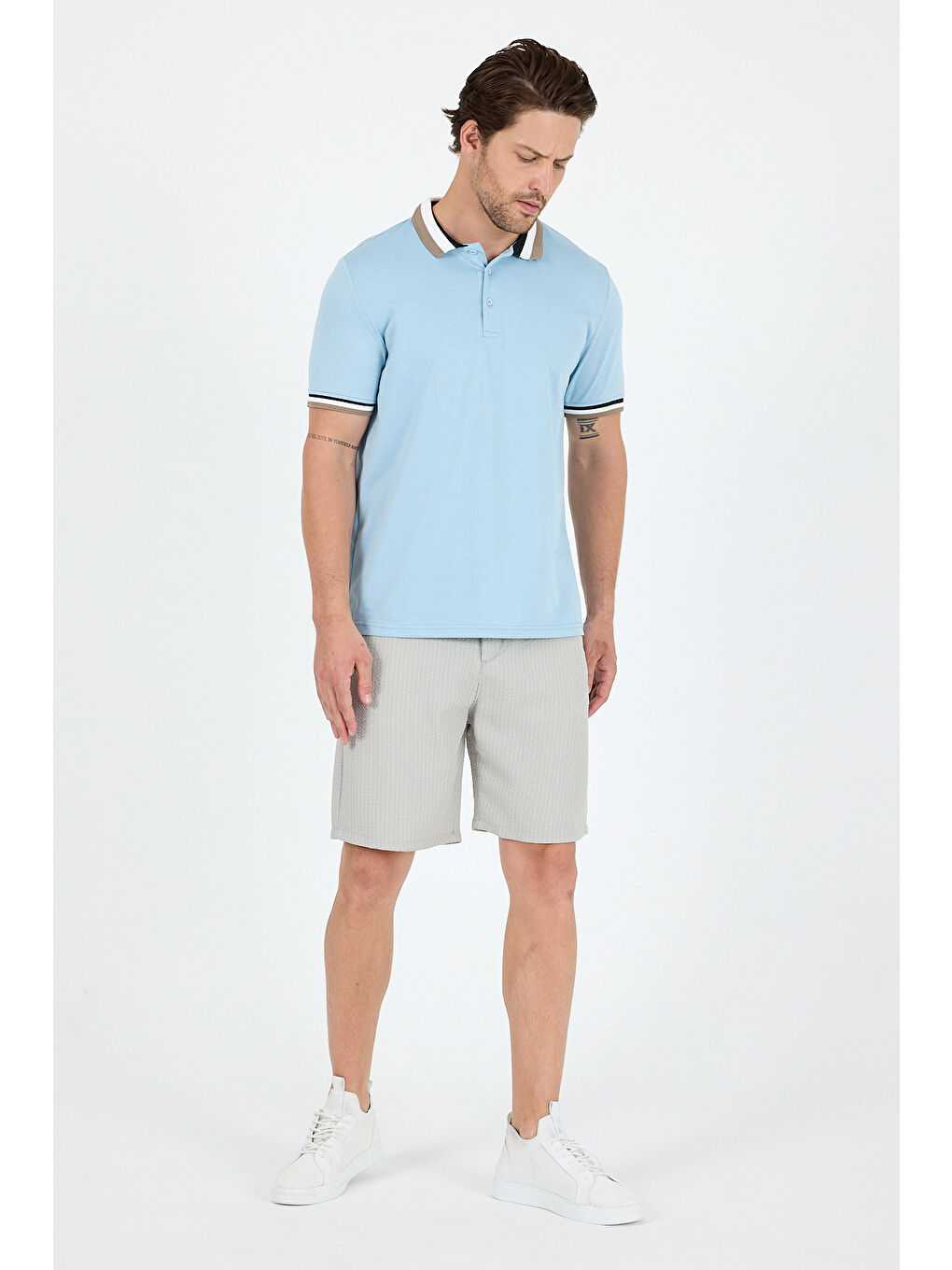 Mavi Erkek Amerikan Stil Polo Yaka Tişört , Yazlık Spor Tişört 5030-1