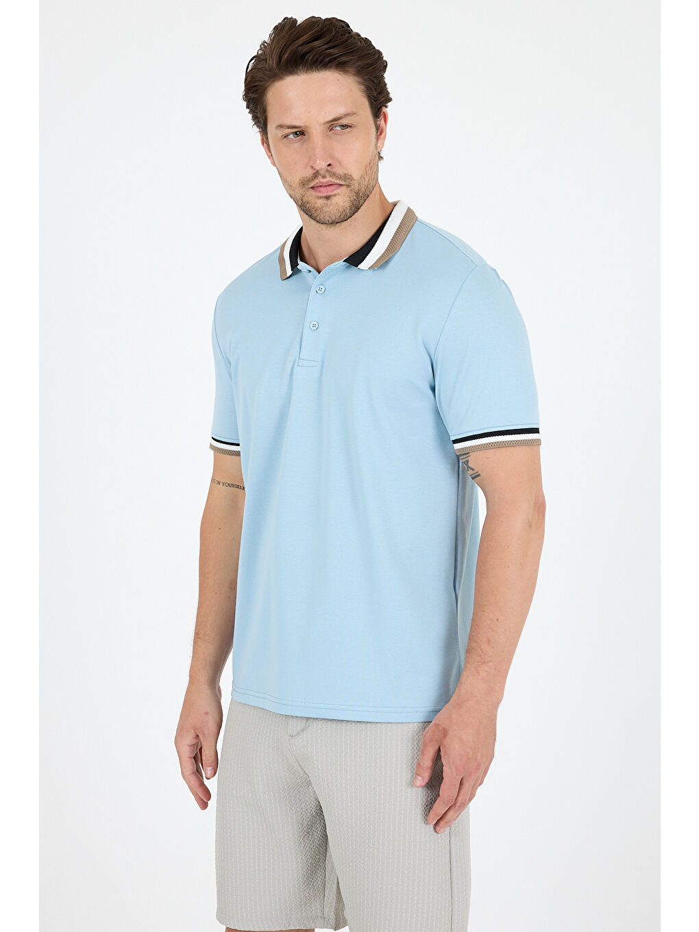 Mavi Erkek Amerikan Stil Polo Yaka Tişört , Yazlık Spor Tişört 5030-2