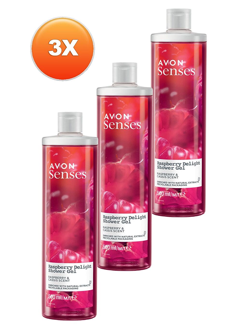 AVON Renksiz Senses Rapsberry Delight Frambuaz ve Frenk Üzümü Kokulu Duş Jeli 500 Ml. Üçlü Set - 1