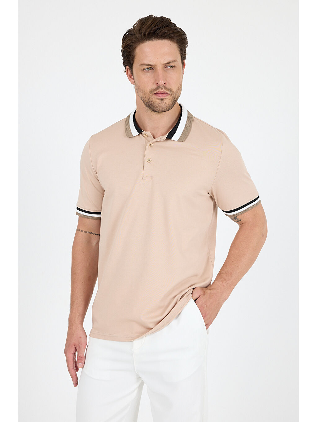 Pembe Erkek Amerikan Stil Polo Yaka Tişört , Yazlık Spor Tişört 5030-1