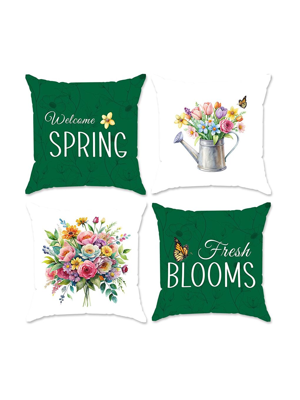 Karışık Bahar Temalı Kadife Kırlent Kılıfı 4'lü Set 43x43 cm Çift Taraf Baskı-1