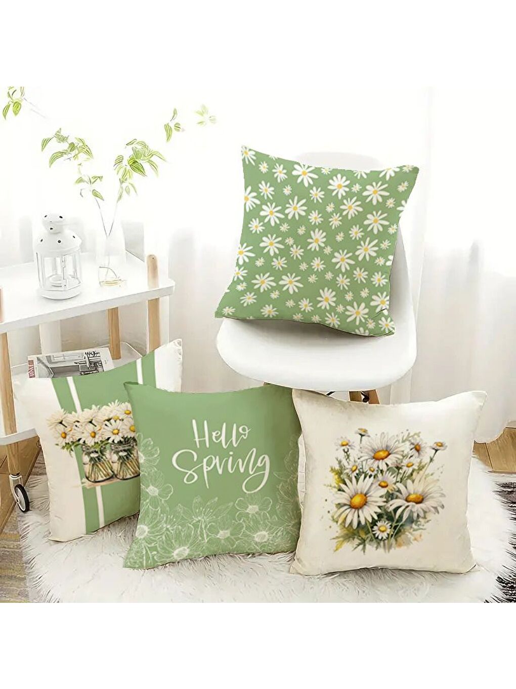 Karışık Bahar Temalı Kadife Kırlent Kılıfı 4'lü Set 43x43 cm Çift Taraf Baskı