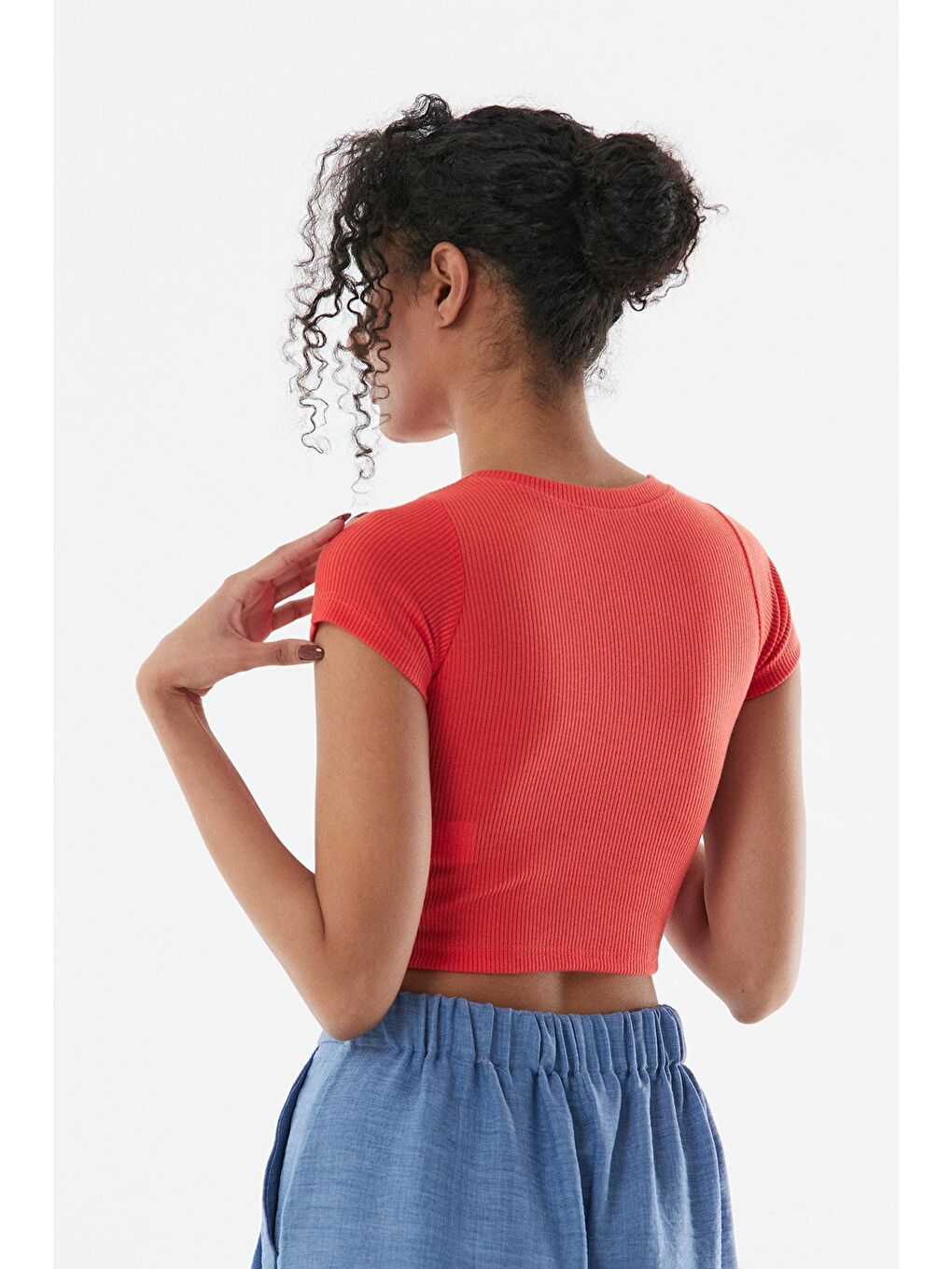 Mercan Fitilli Bisiklet Yaka Crop Body-2