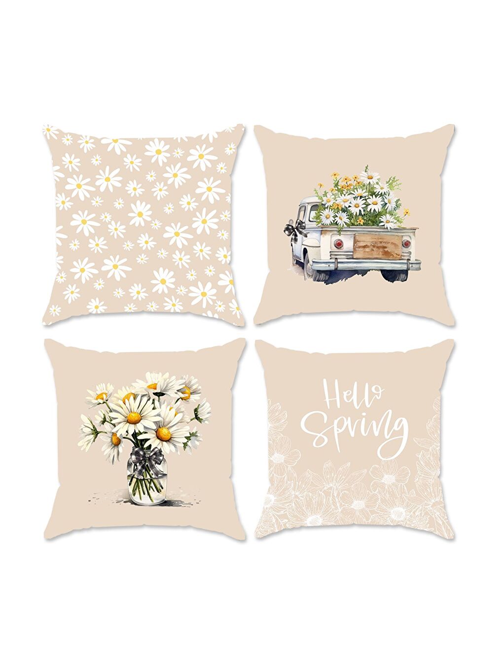 Karışık Bahar Temalı Kadife Kırlent Kılıfı 4'lü Set 43x43 cm Çift Taraf Baskı-1