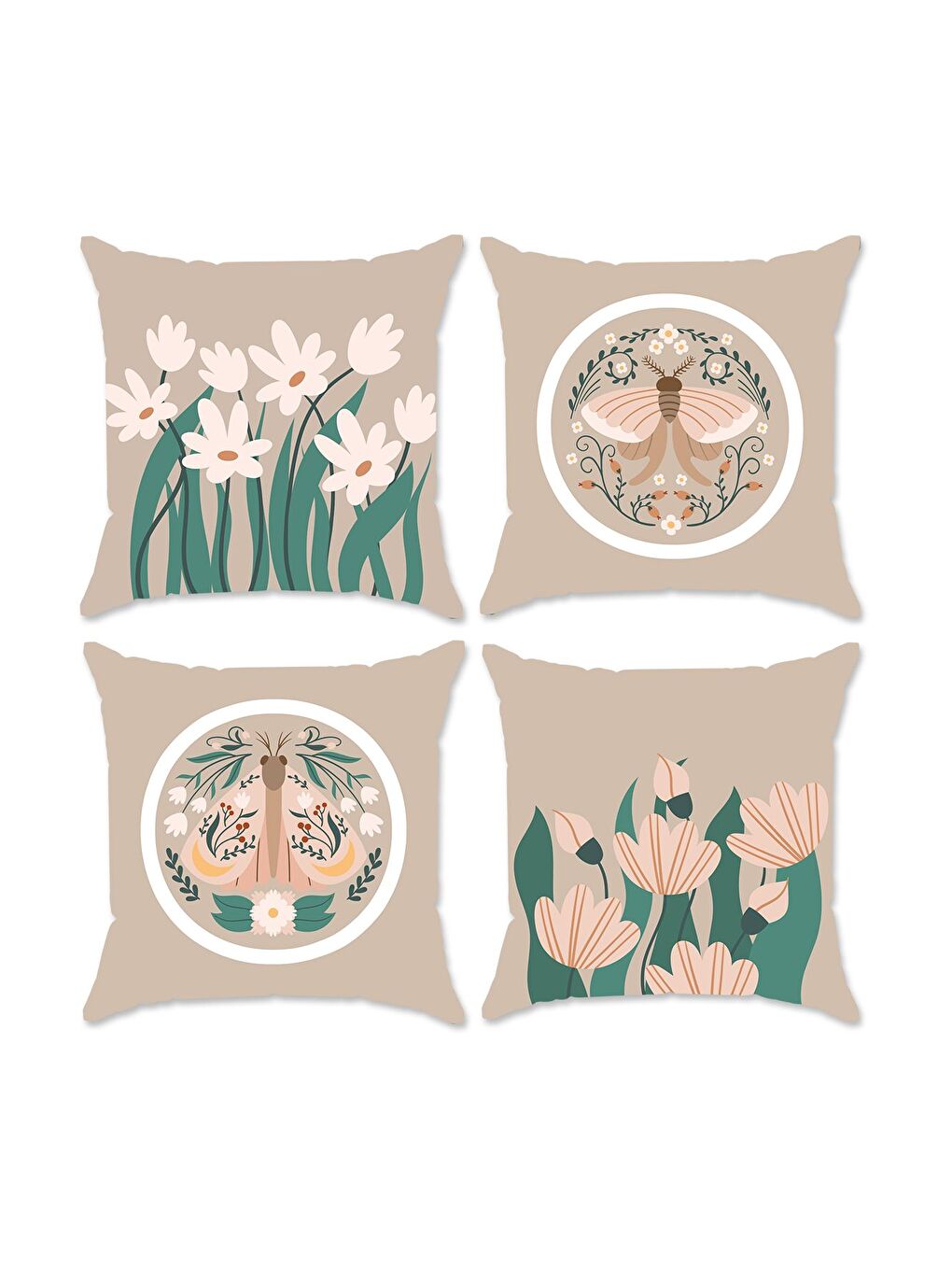 Karışık Bahar Temalı Kadife Kırlent Kılıfı 4'lü Set 43x43 cm Çift Taraf Baskı-1