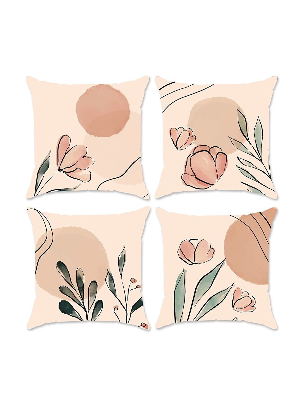 Karışık Bahar Temalı Kadife Kırlent Kılıfı 4'lü Set 43x43 cm Çift Taraf Baskı-1