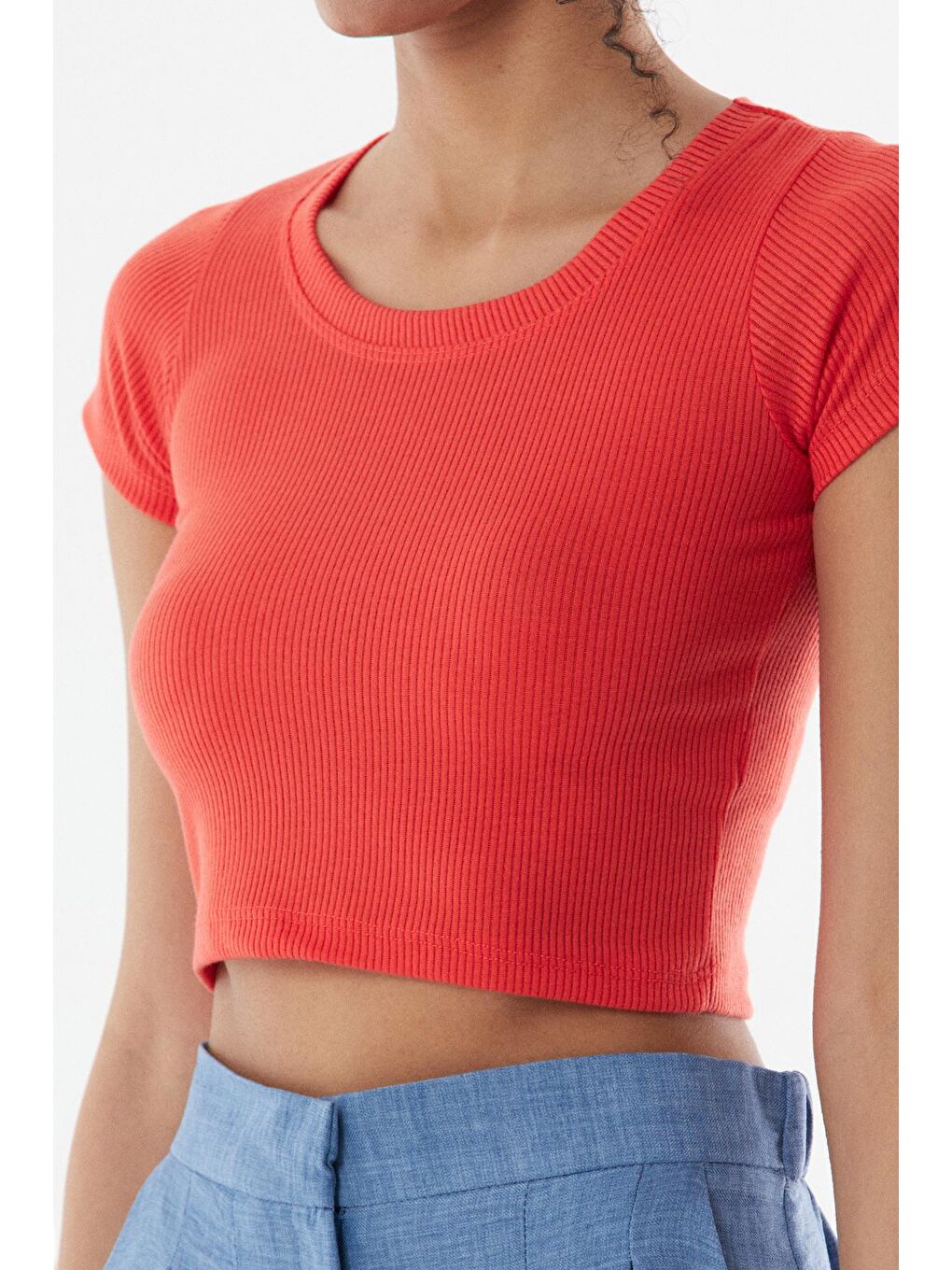 Mercan Fitilli Bisiklet Yaka Crop Body-3