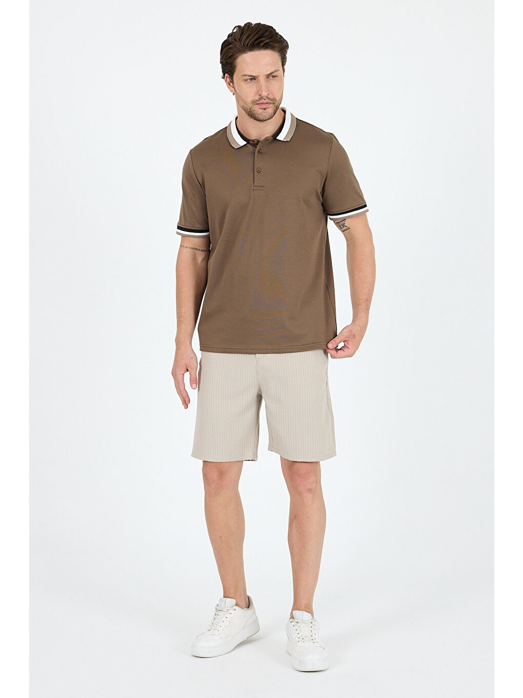 Kahverengi Erkek Amerikan Stil Polo Yaka Tişört , Yazlık Spor Tişört 5030