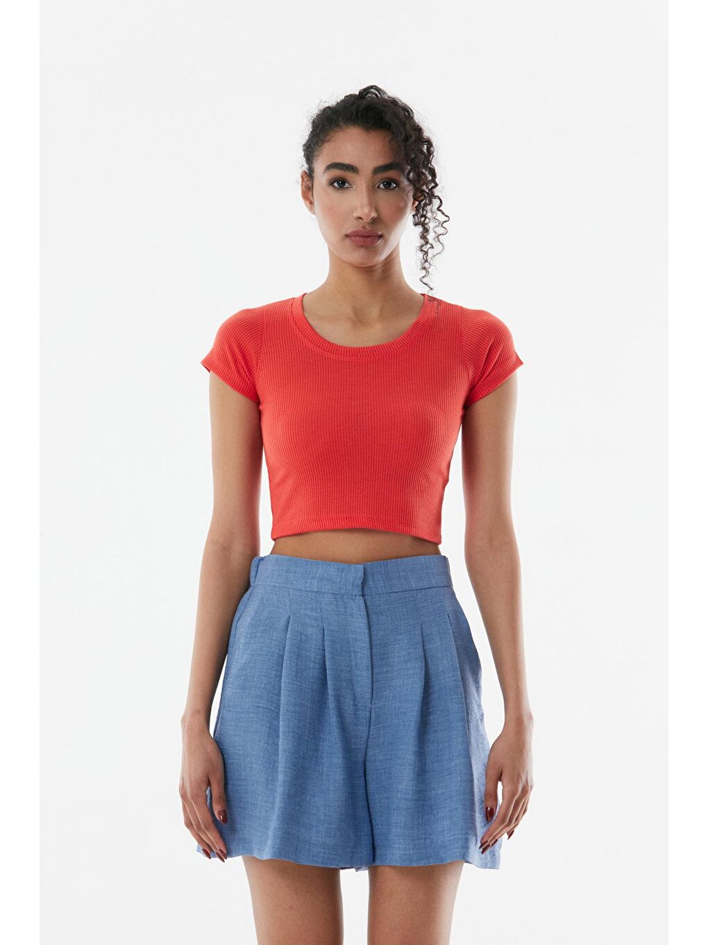 Mercan Fitilli Bisiklet Yaka Crop Body-4