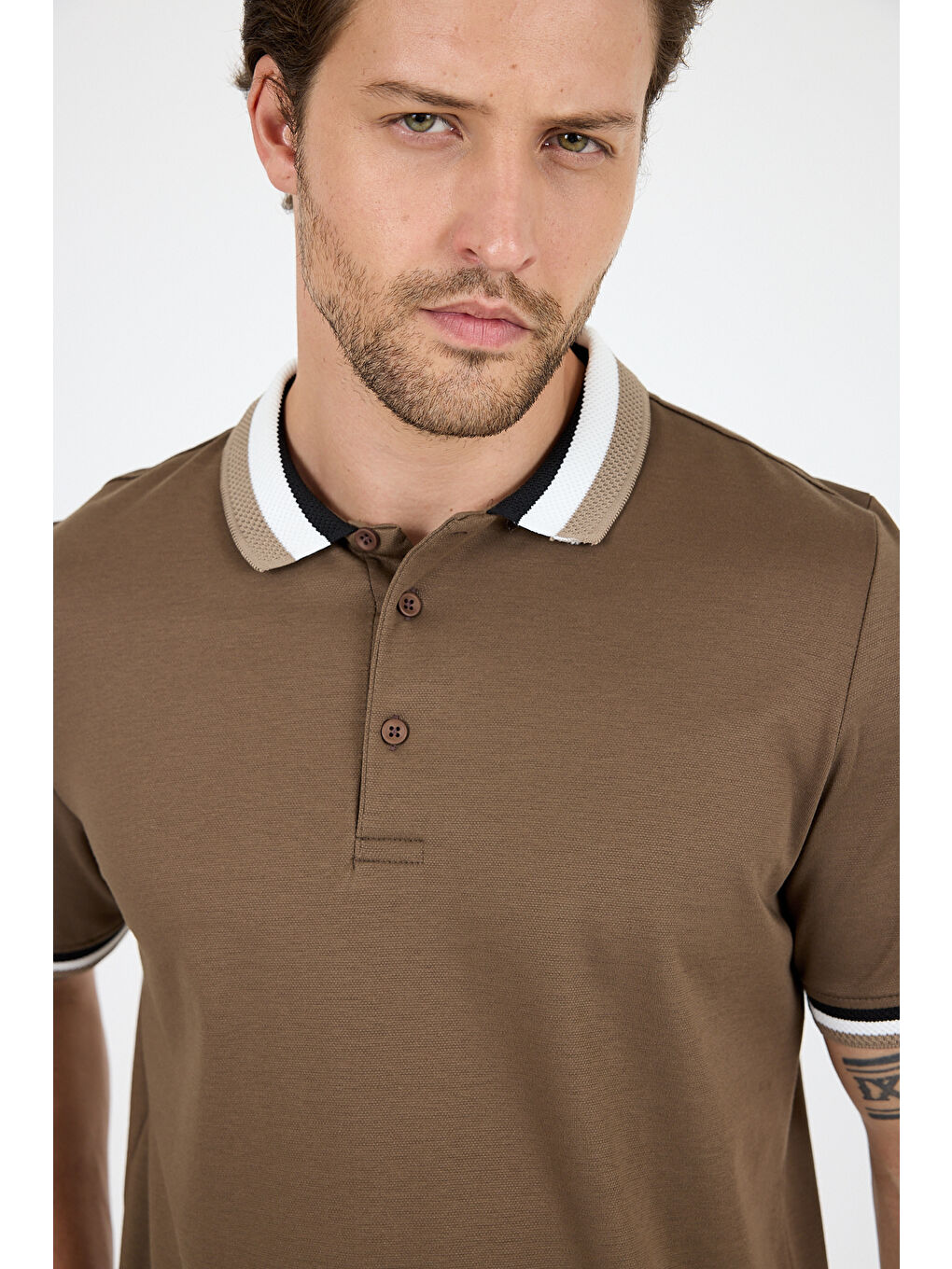Kahverengi Erkek Amerikan Stil Polo Yaka Tişört , Yazlık Spor Tişört 5030-2