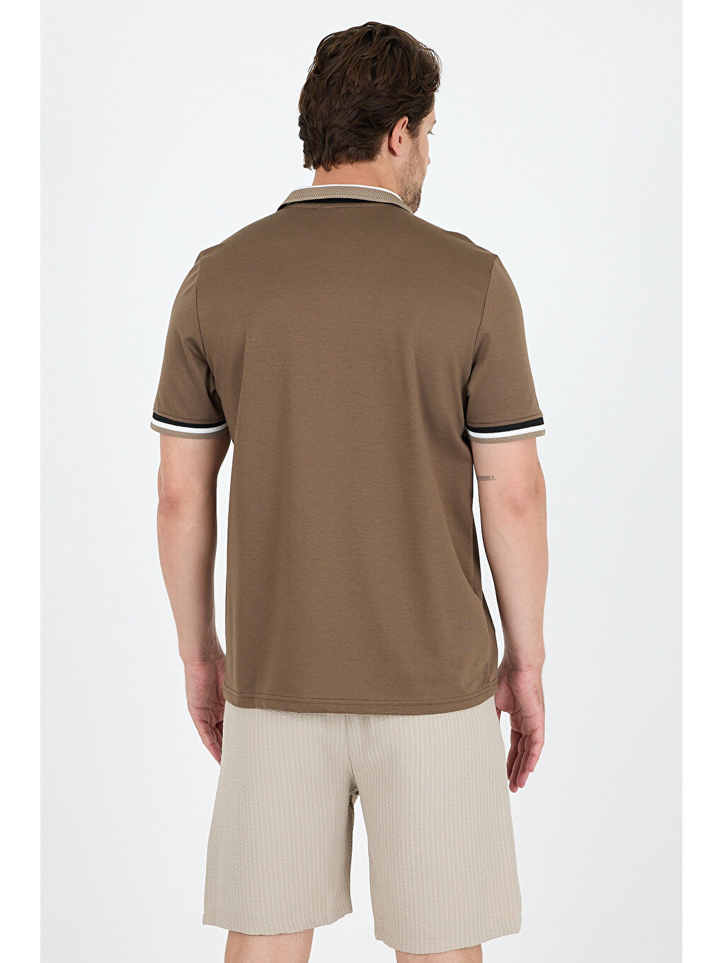 Kahverengi Erkek Amerikan Stil Polo Yaka Tişört , Yazlık Spor Tişört 5030-4
