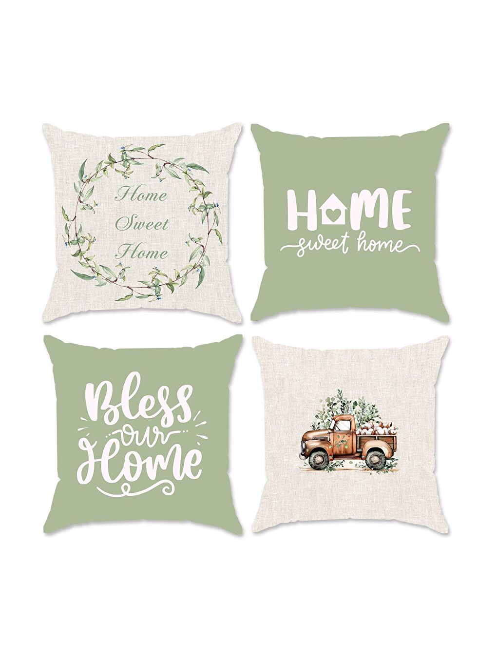 Karışık Bahar Temalı Kadife Kırlent Kılıfı 4'lü Set 43x43 cm Çift Taraf Baskı-1