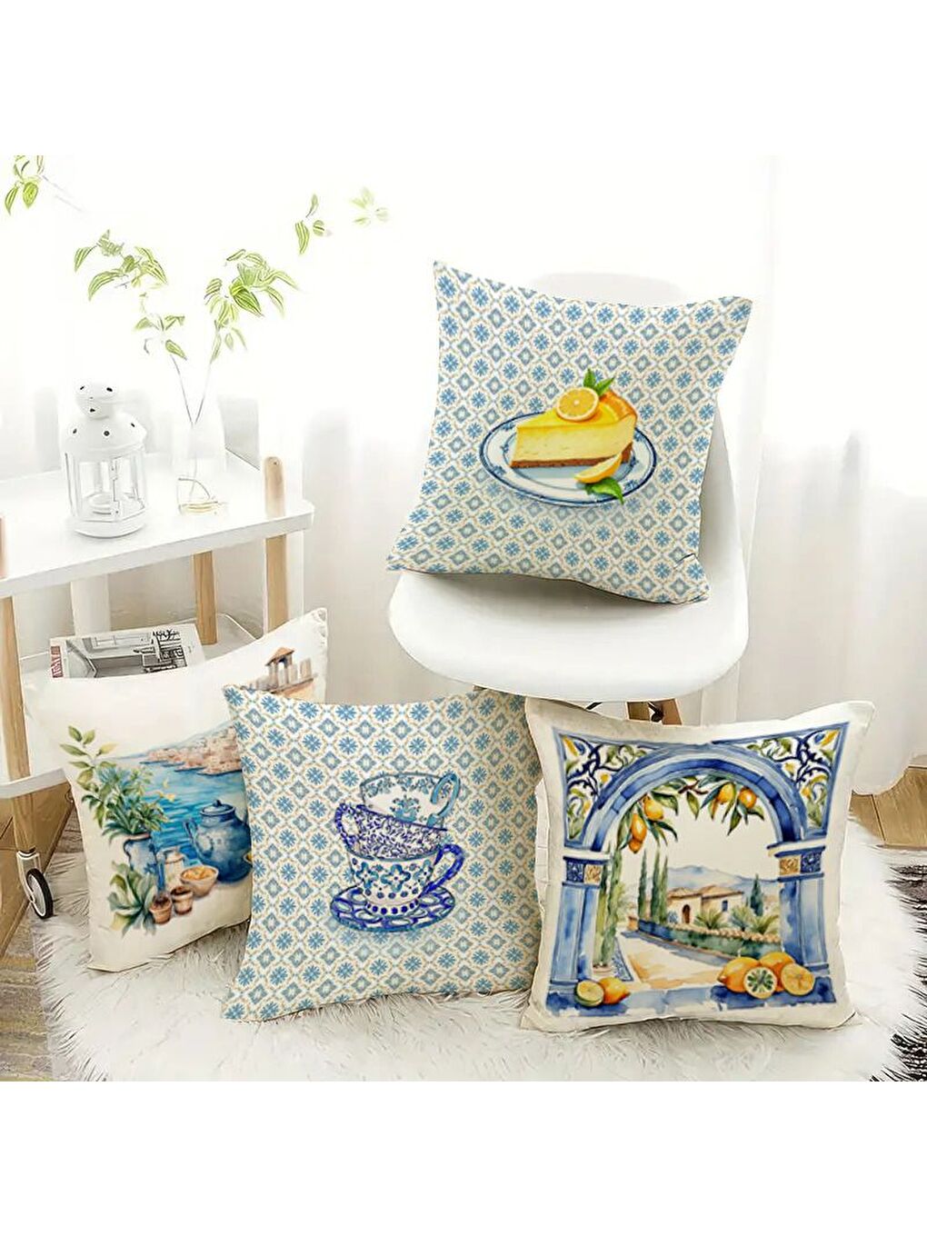 Karışık Bahar Temalı Kadife Kırlent Kılıfı 4'lü Set 43x43 cm Çift Taraf Baskı