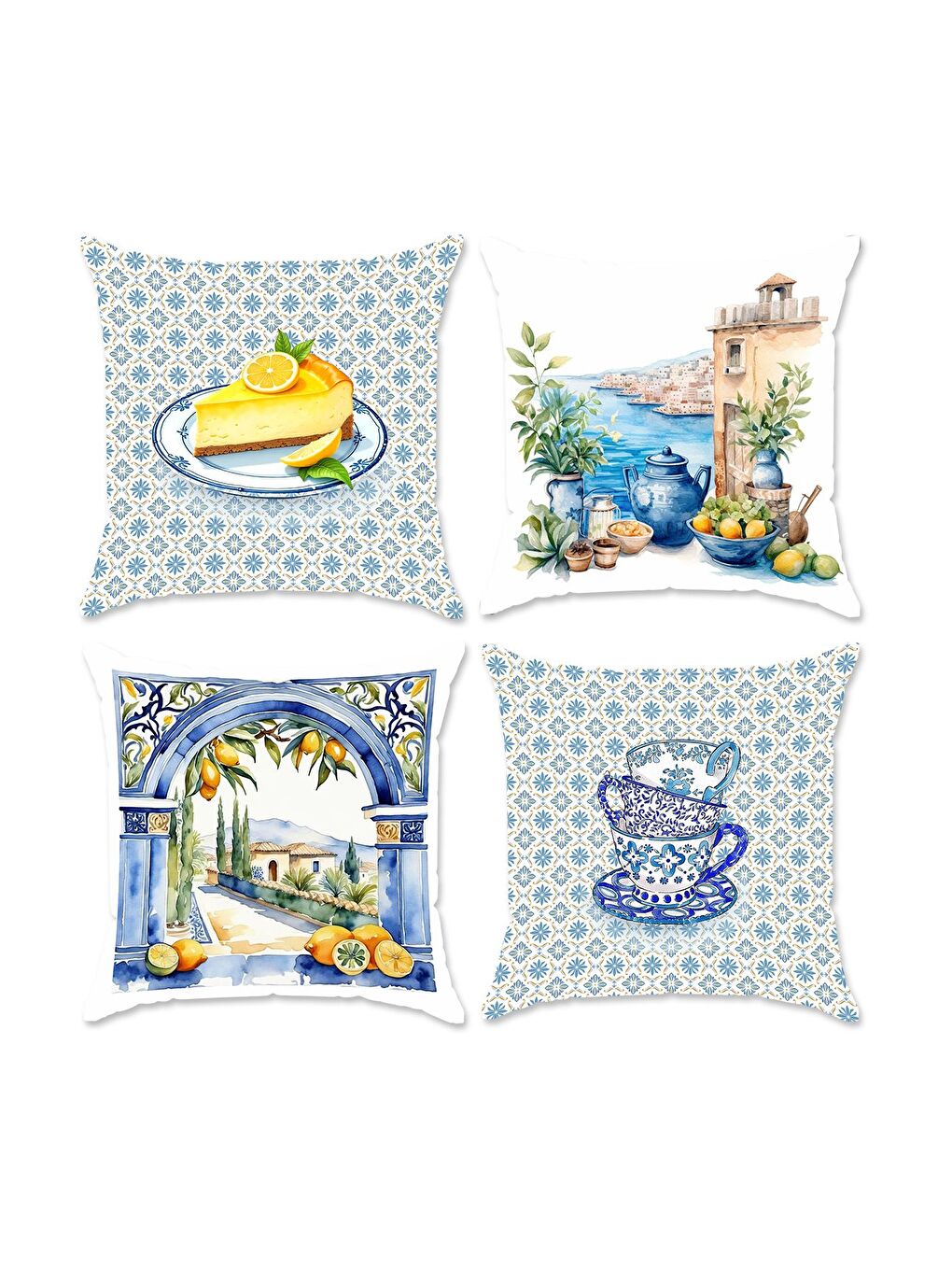 Karışık Bahar Temalı Kadife Kırlent Kılıfı 4'lü Set 43x43 cm Çift Taraf Baskı-1