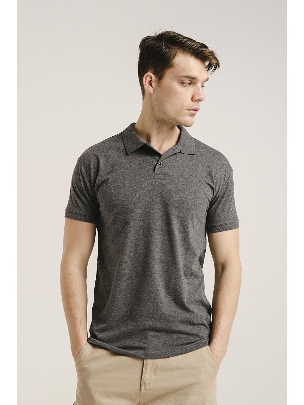 Gri Polo Yaka Slim Fit Erkek Tişört